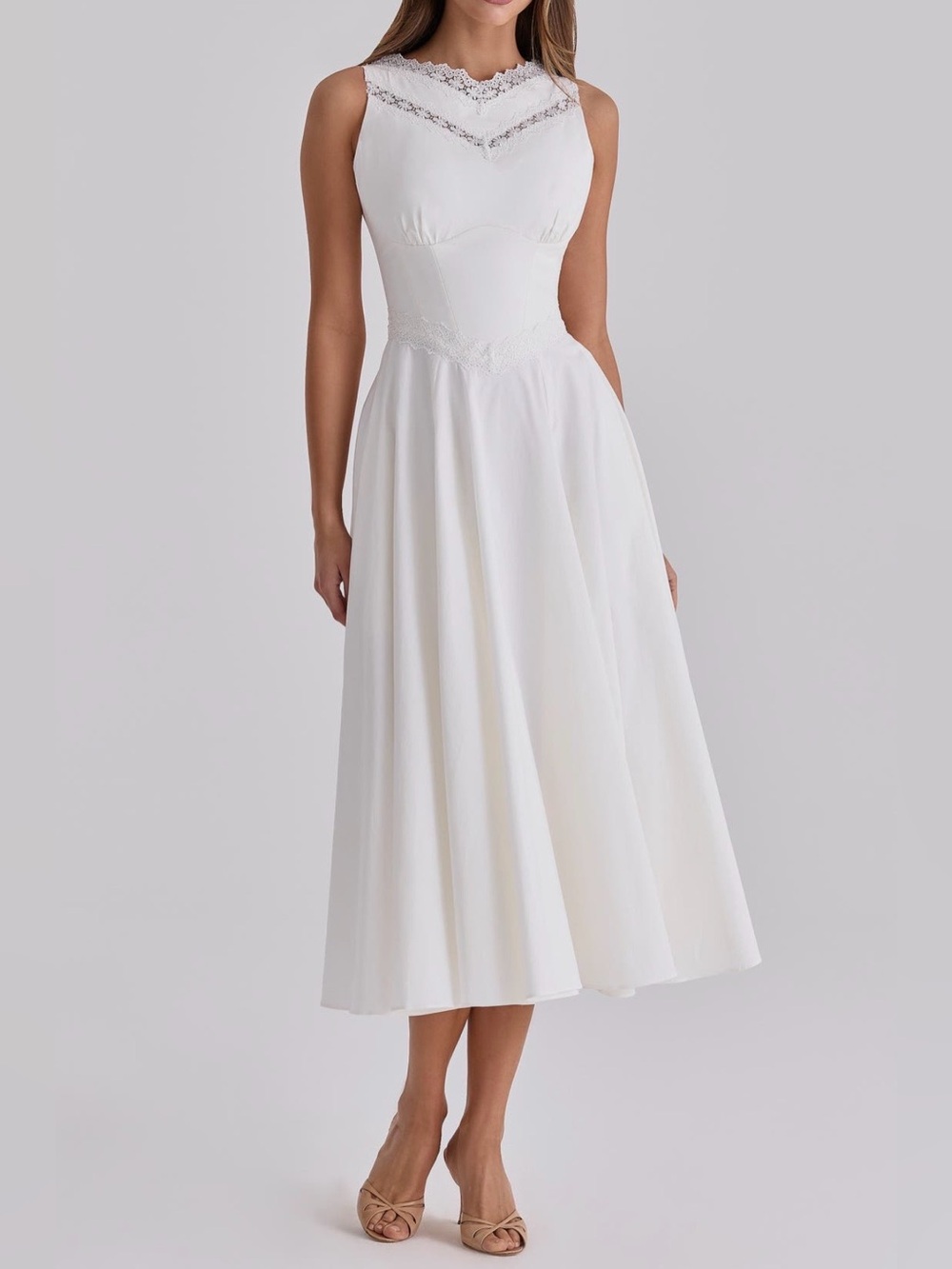 House of CB Scarlett Lace Trim Stretch Cotton Midi Cocktail Dress size M.